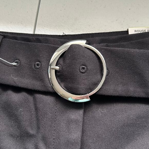 Alfani Trouser Leg Dress Pants Deep Black Silver Tone Circular Belt Buckle Sz 4 - Picture 7 of 16